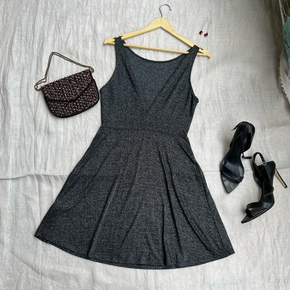 NWOT H&M Black Shimmery Skater Dress - Picture 6 of 8